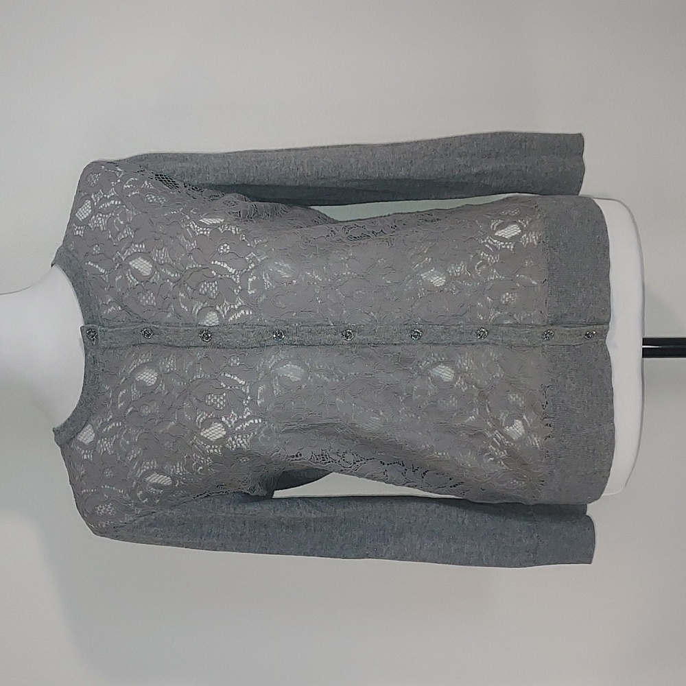 Loft Gray Lace Cotton Button Up Cardigan Sweater Size Small